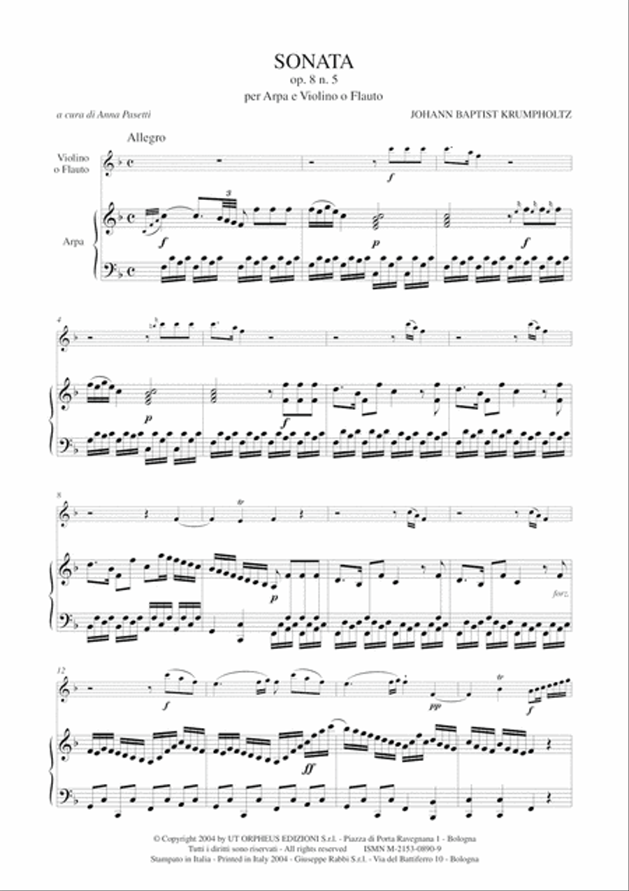 Sonata Op. 8 No. 5 for Harp and Violin (Flute) Flute scores gallery preview page 2