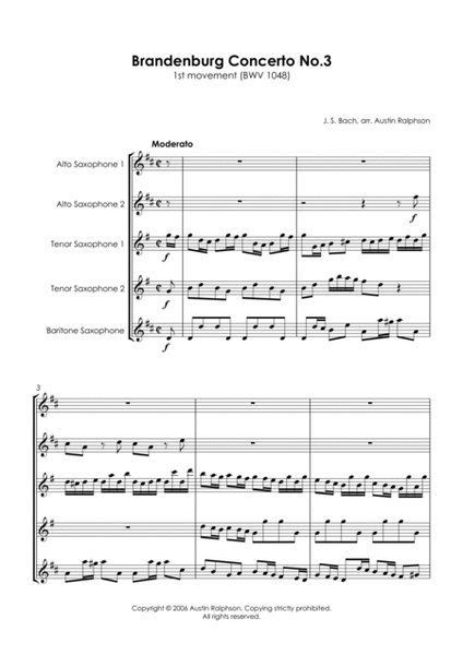 Brandenburg Concerto No.3, 1st movement - sax quintet image number null