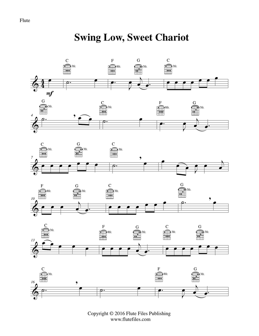 Swing Low, Sweet Chariot - Flute Solo with Guitar Chords Flute Solo scores gallery preview page 3