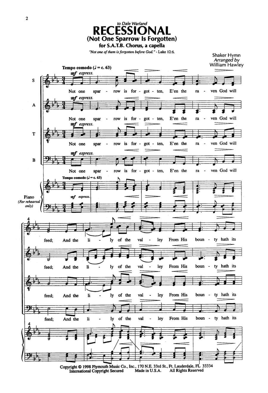 Not One Sparrow Is Forgotten 4-Part scores gallery preview page 1
