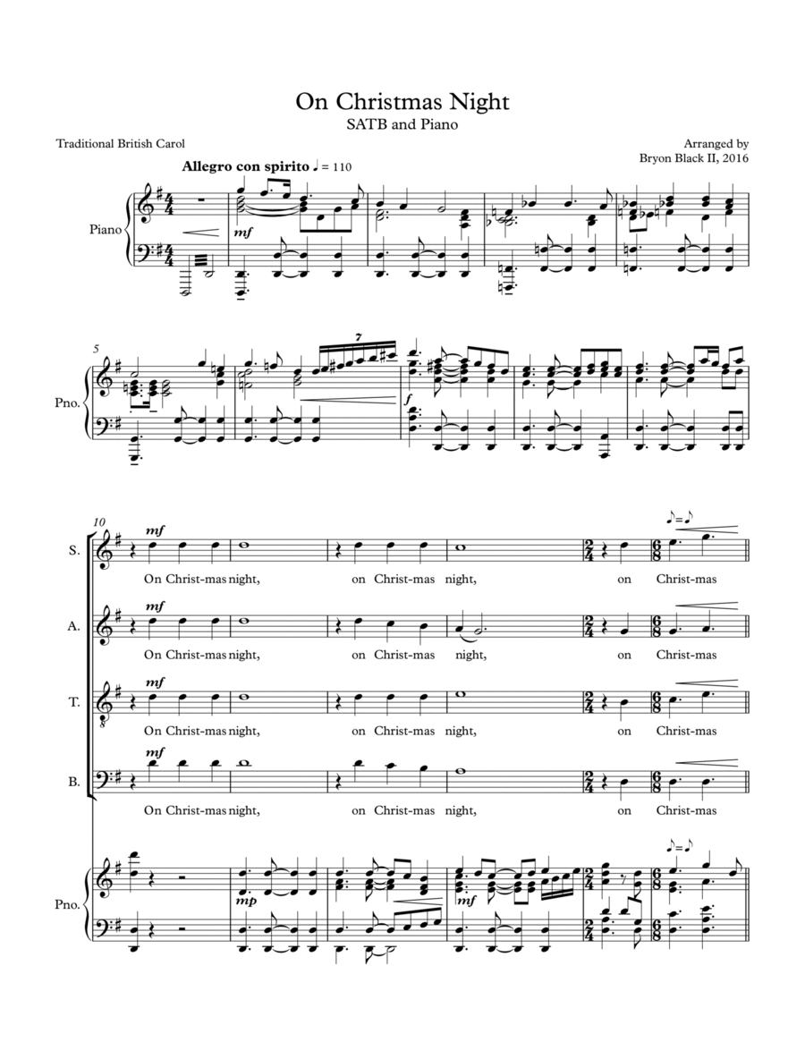 On Christmas Night 4-Part scores gallery preview page 1