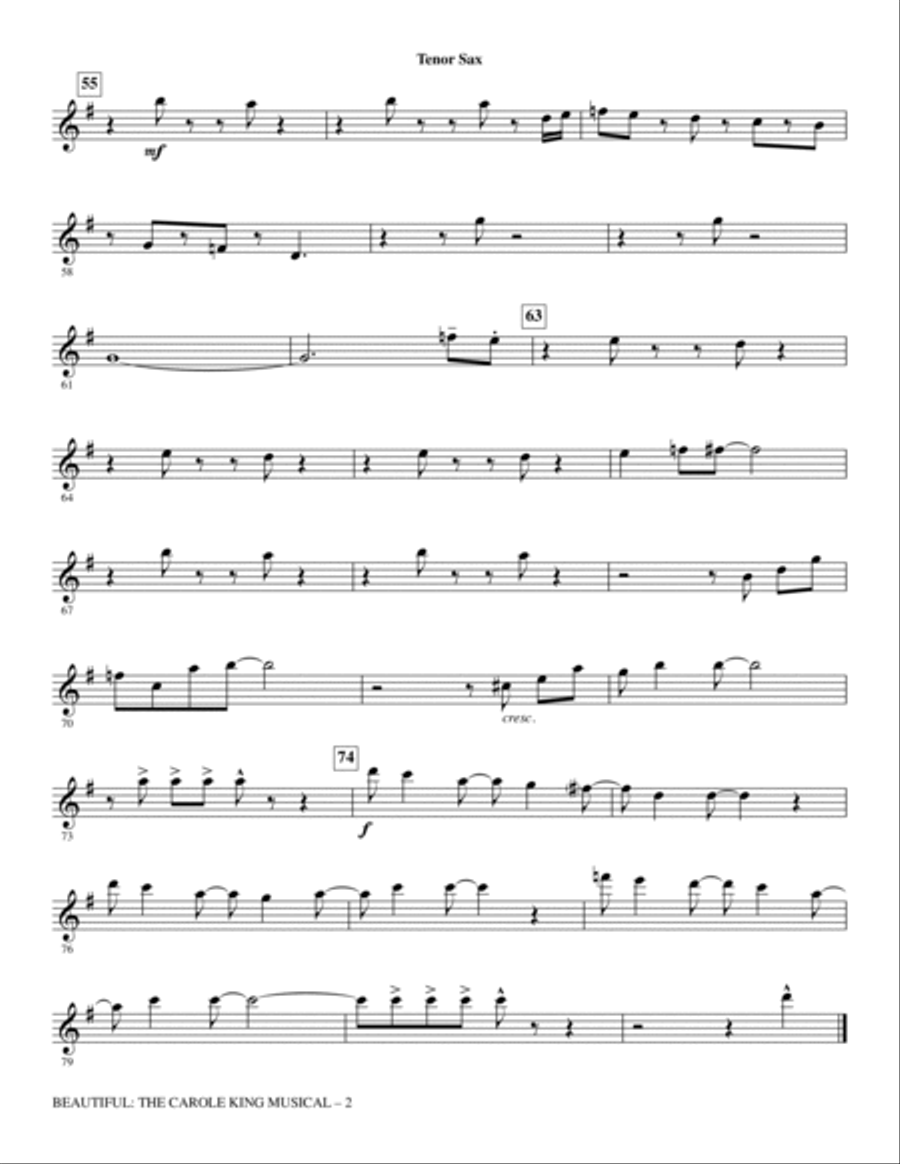 Beautiful: The Carole King Musical (Choral Selections) - Tenor Sax Choir scores gallery preview page 2