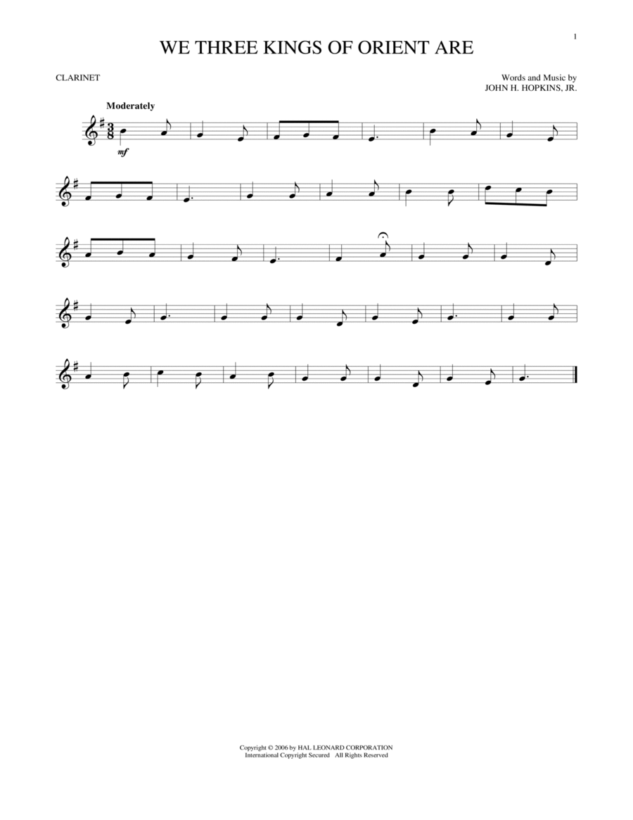 We Three Kings Of Orient Are Clarinet Solo scores gallery preview page 1