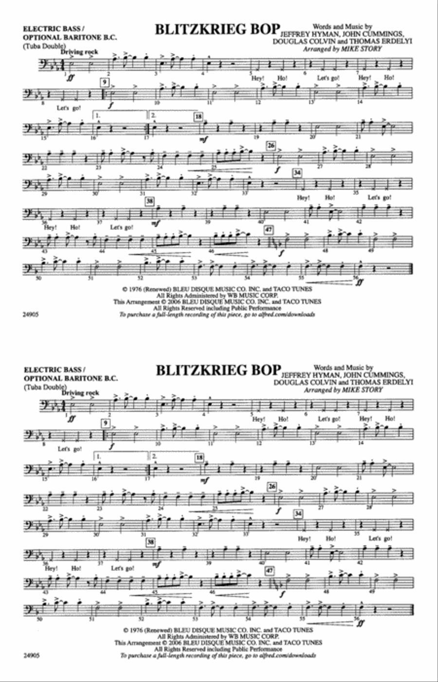 Blitzkrieg Bop: Electric Bass Marching Band scores gallery preview page 1