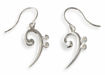 Silver earrings : 2 bass clefs