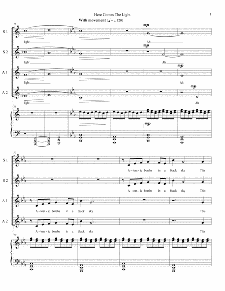 Here Comes The Light (SSAA with piano) - original choral piece by Sarah Jaysmith, text by Gil Jaysmi image number null