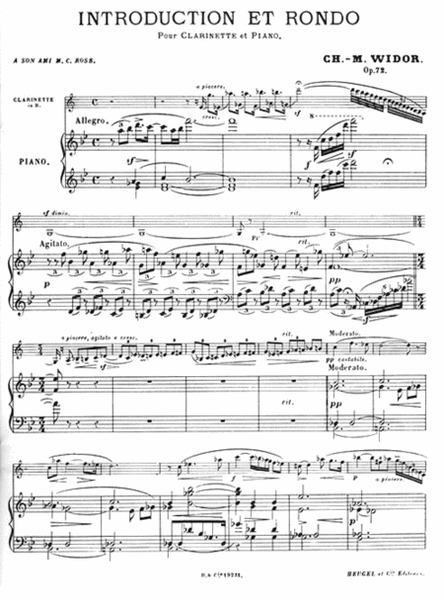 Charles-marie Widor - Introduction Et Rondo Pour Clarinette Avec Accompagnement De Pian