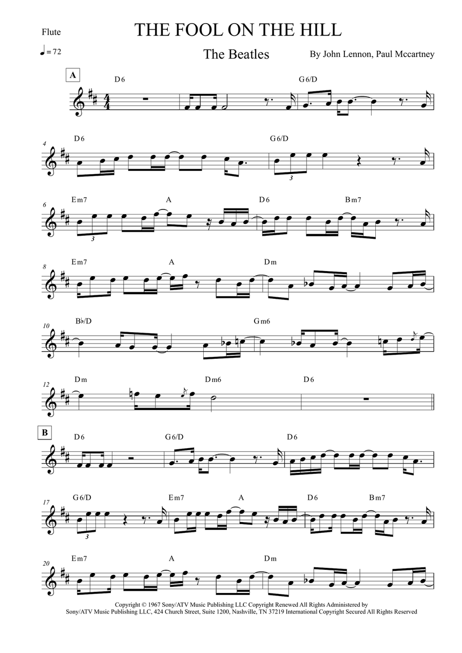 The Fool On The Hill Flute Solo scores gallery preview page 1