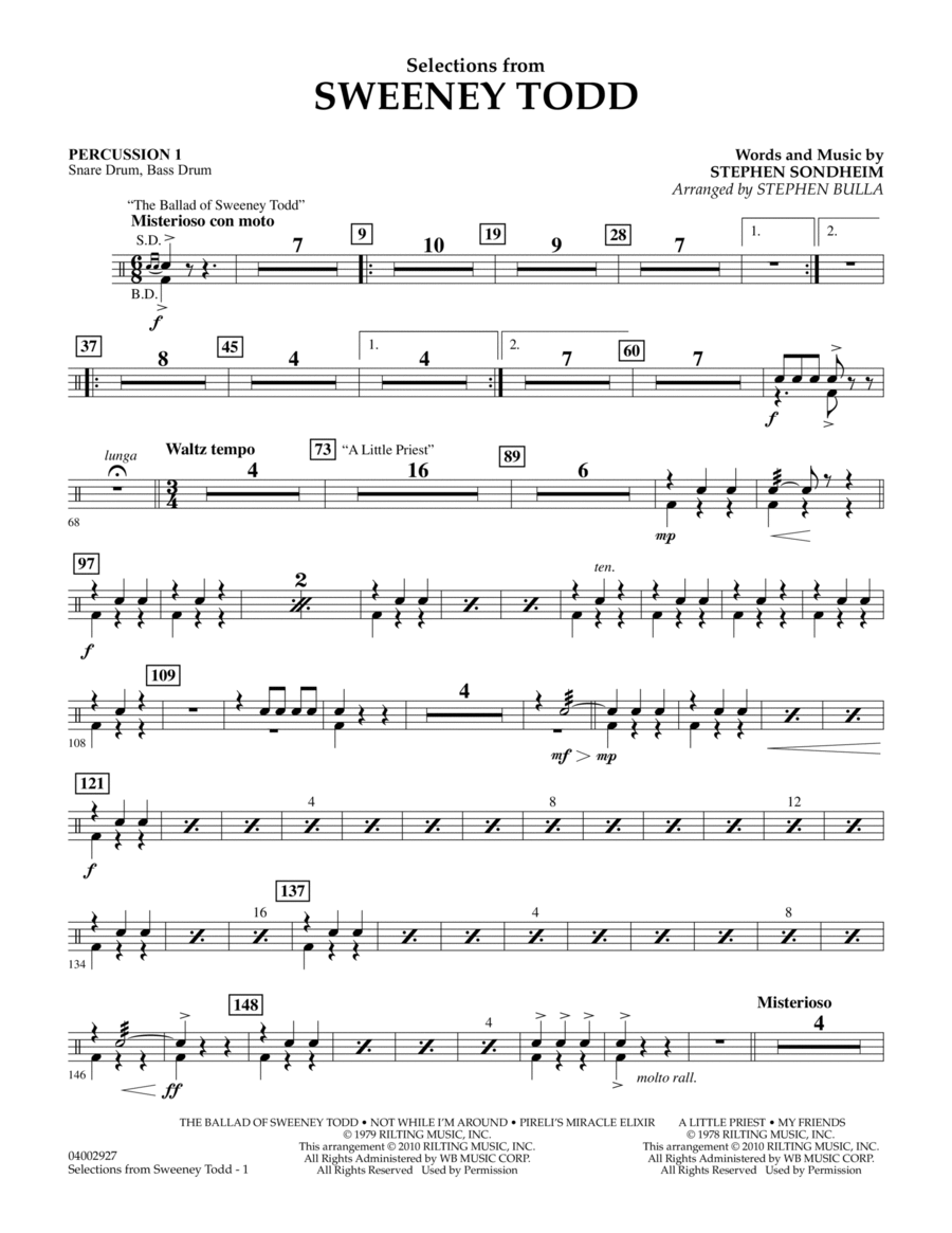 Selections from Sweeney Todd (arr. Stephen Bulla) - Percussion 1