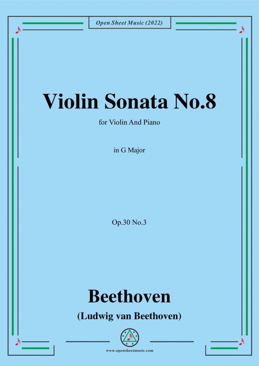 Beethoven-Violin Sonata No.8 in G Major,Op.30 No.3,for Violin and Piano Violin Solo scores gallery preview page 1