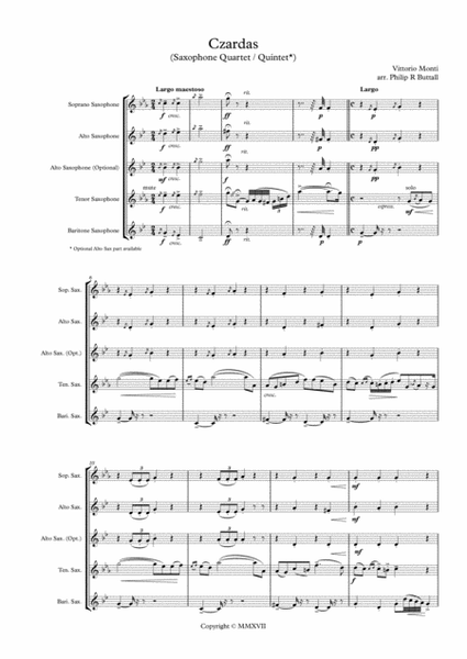 Czardas (Saxophone Quartet / Quintet) - Score image number null