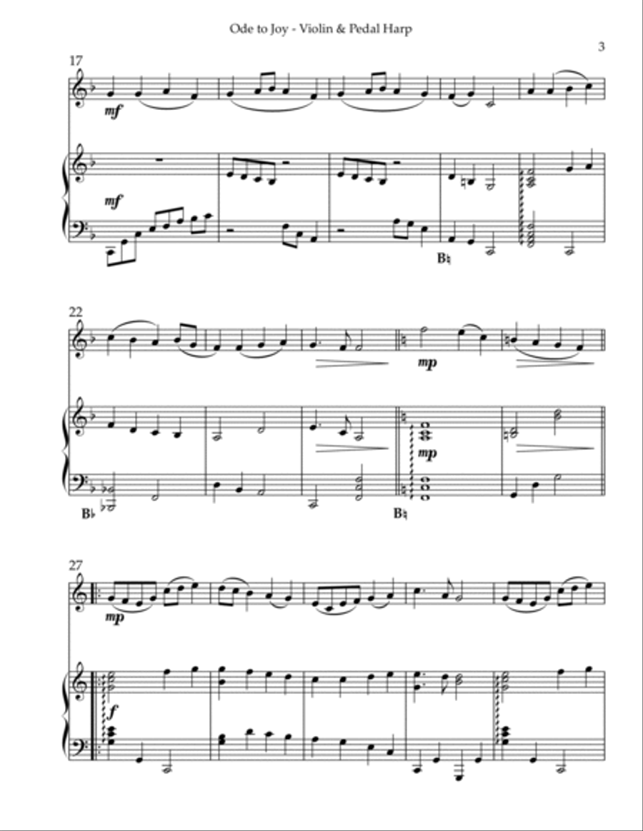 Ode to Joy, Duet for Violin & Pedal Harp String Duet scores gallery preview page 3