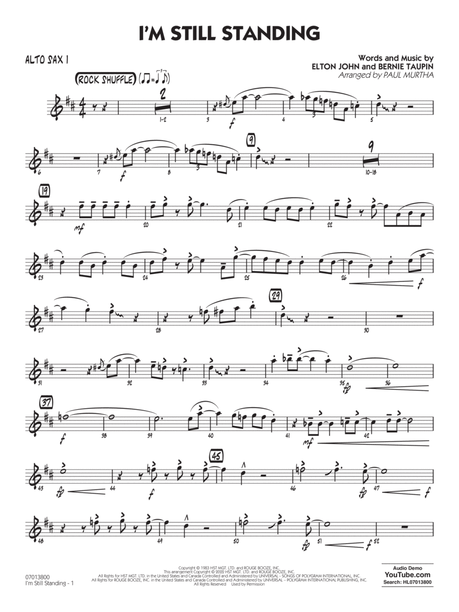 I'm Still Standing (arr. Paul Murtha) - Alto Sax 1 Jazz Ensemble scores gallery preview page 1