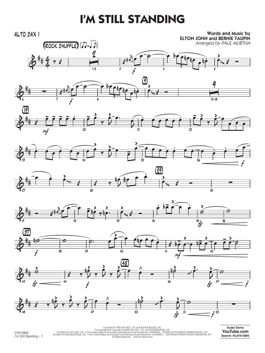 I'm Still Standing (arr. Paul Murtha) - Alto Sax 1