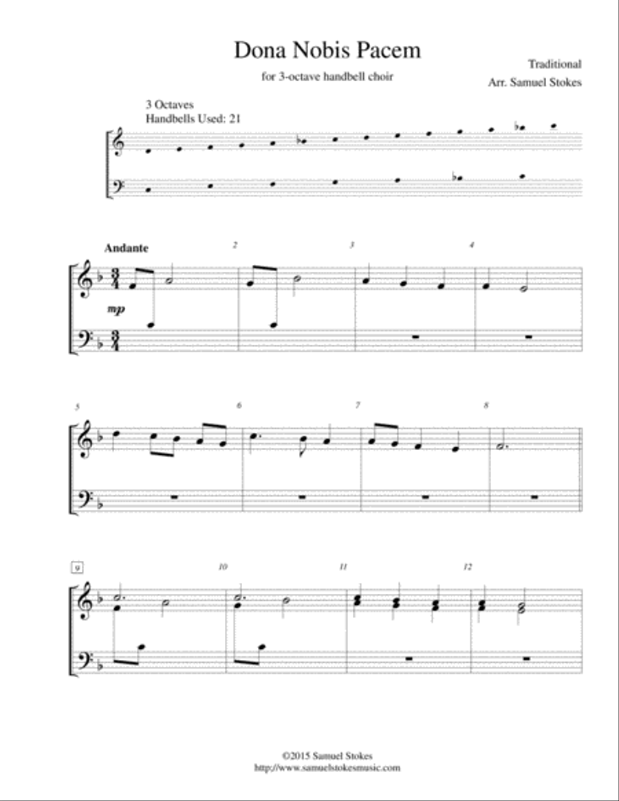 Dona Nobis Pacem (Give Us Peace) - for 3-octave handbell choir 3-Octaves scores gallery preview page 1