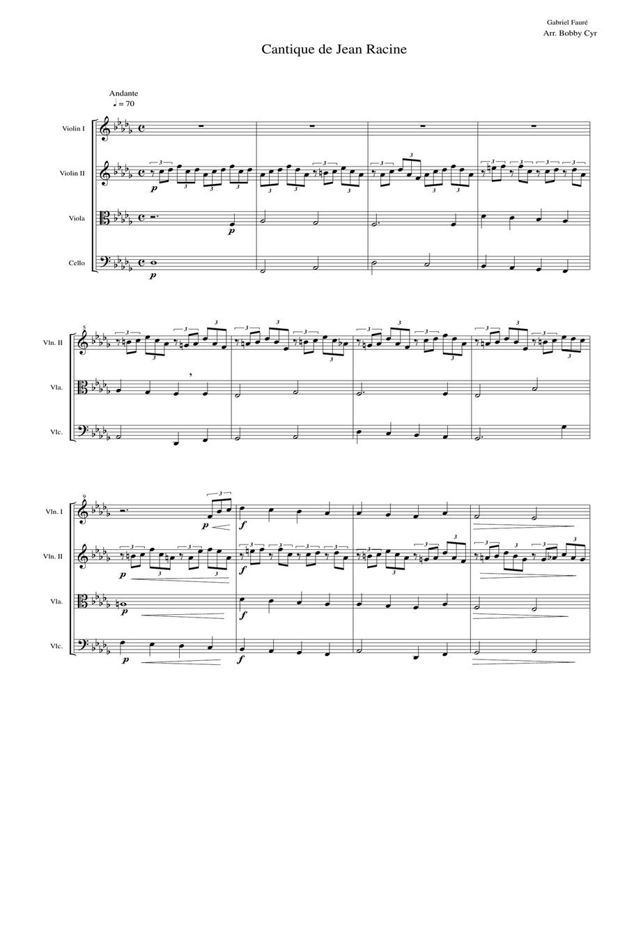 Cantique de Jean Racine (String Quartet) Scores & Parts String Quartet scores gallery preview page 1