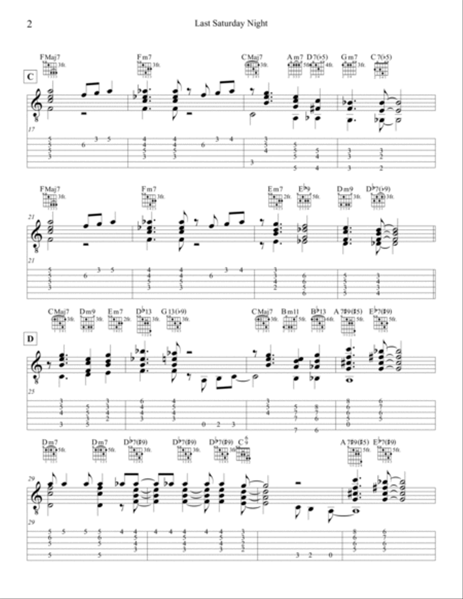 Last Saturday Night (Fingerstyle Chord Melody Jazz Guitar Solo) Electric Guitar scores gallery preview page 2