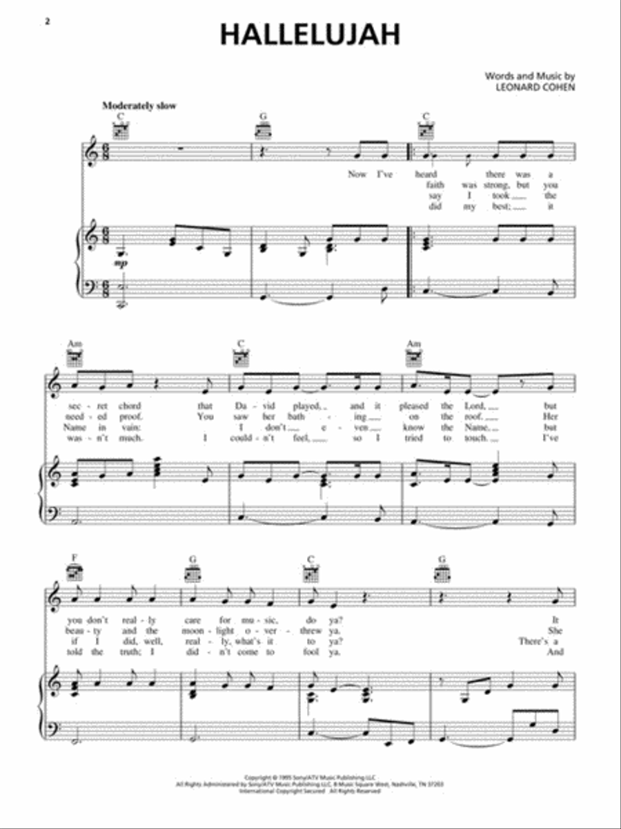 Hallelujah Piano, Vocal, Guitar scores gallery preview page 2