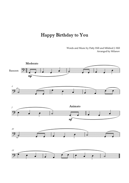 Happy Birthday to You | Bassoon | C Major image number null