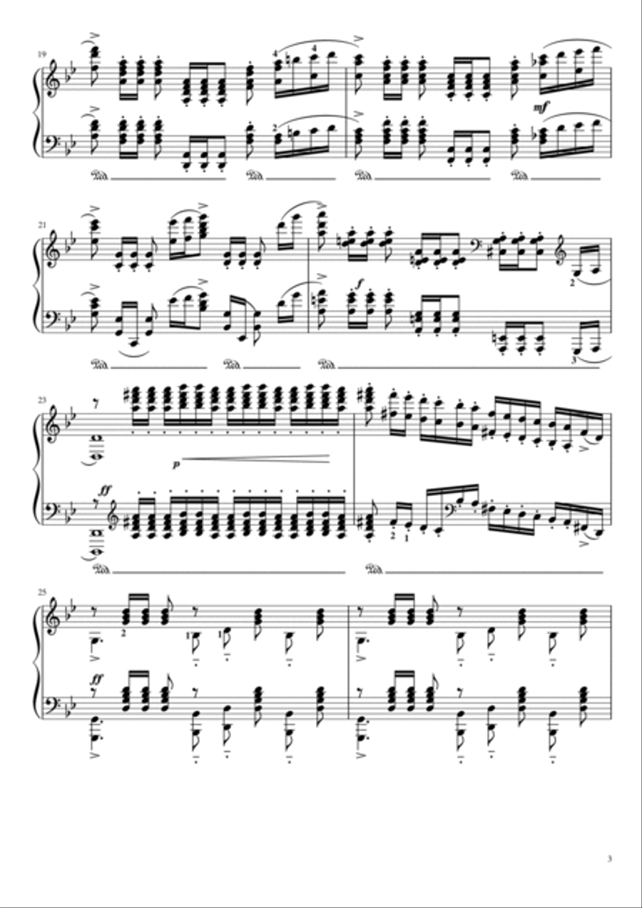 Rachmaninoff - Prélude in G Minor (Alla marcia) - Op.23 No. 5 - Original With Fingered Piano Solo scores gallery preview page 3
