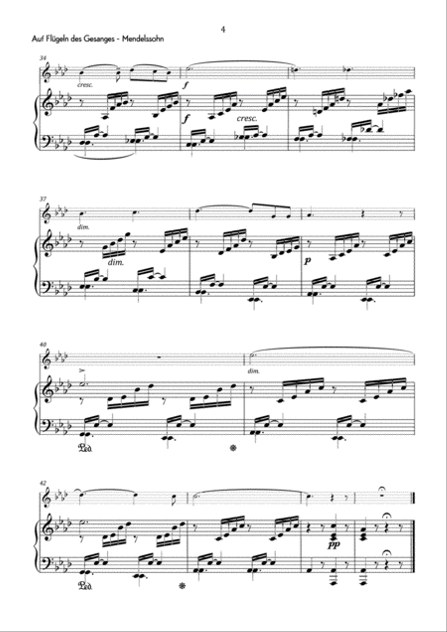 Mendelssohn - Auf Flügeln des Gesanges in A-flat major - Easy Violin Solo scores gallery preview page 5