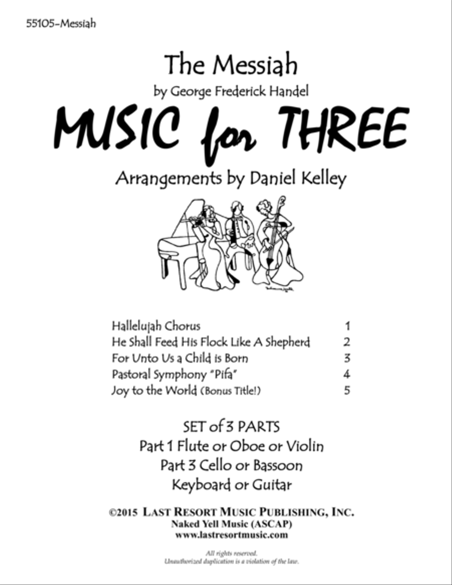 Handel's Messiah for Piano Trio (Violin, Cello, PIano) Set of 3 Parts