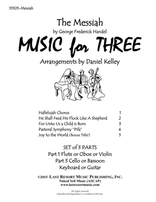 Book cover for Handel's Messiah for Piano Trio (Violin, Cello, PIano) Set of 3 Parts