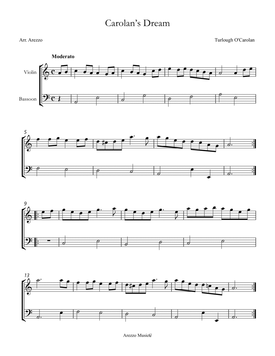 Turlough'o Carolan Carolan’s Dream Violin & Bassoon Sheet Music Chamber Music scores gallery preview page 1