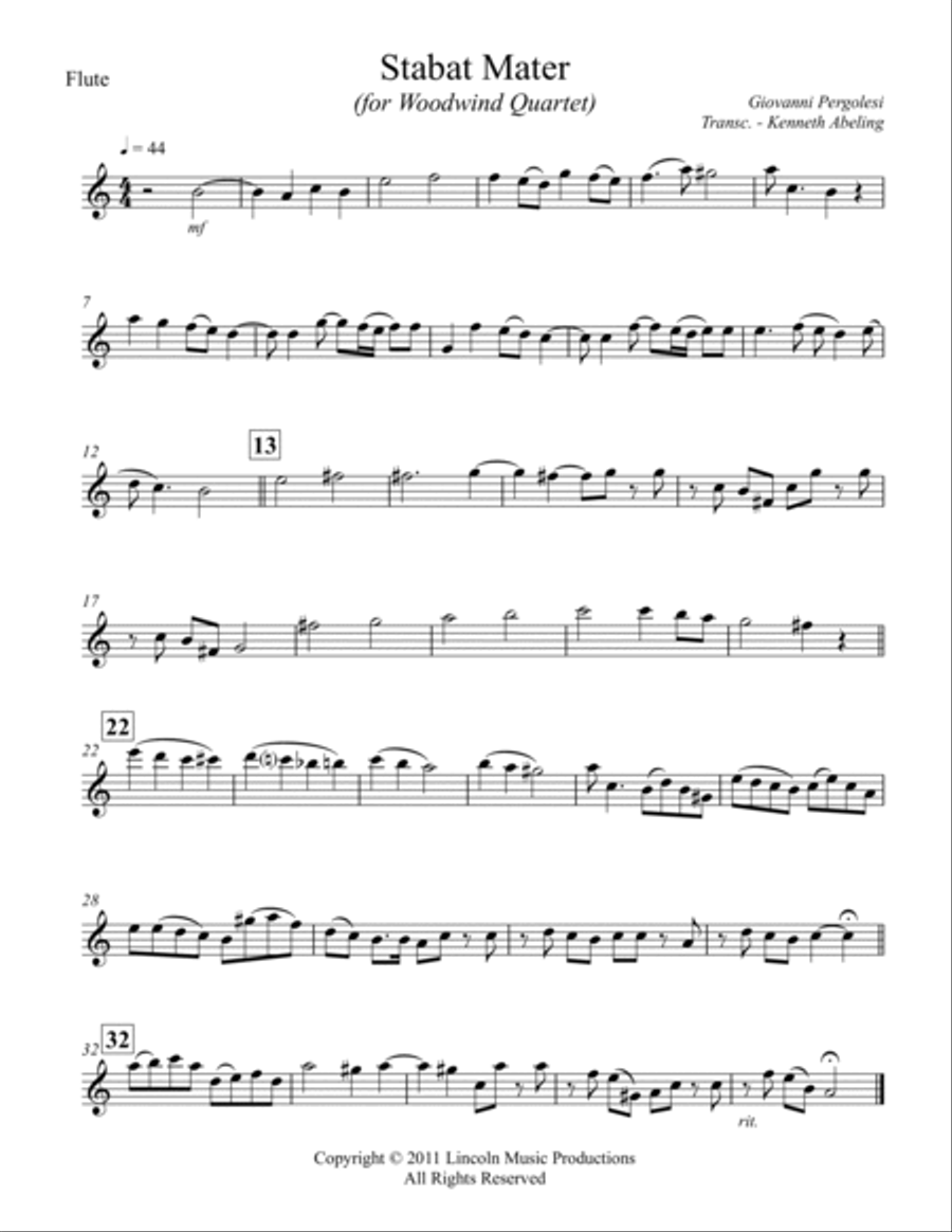 Pergolesi – Stabat Mater (for Woodwind Quartet) Woodwind Quartet scores gallery preview page 4