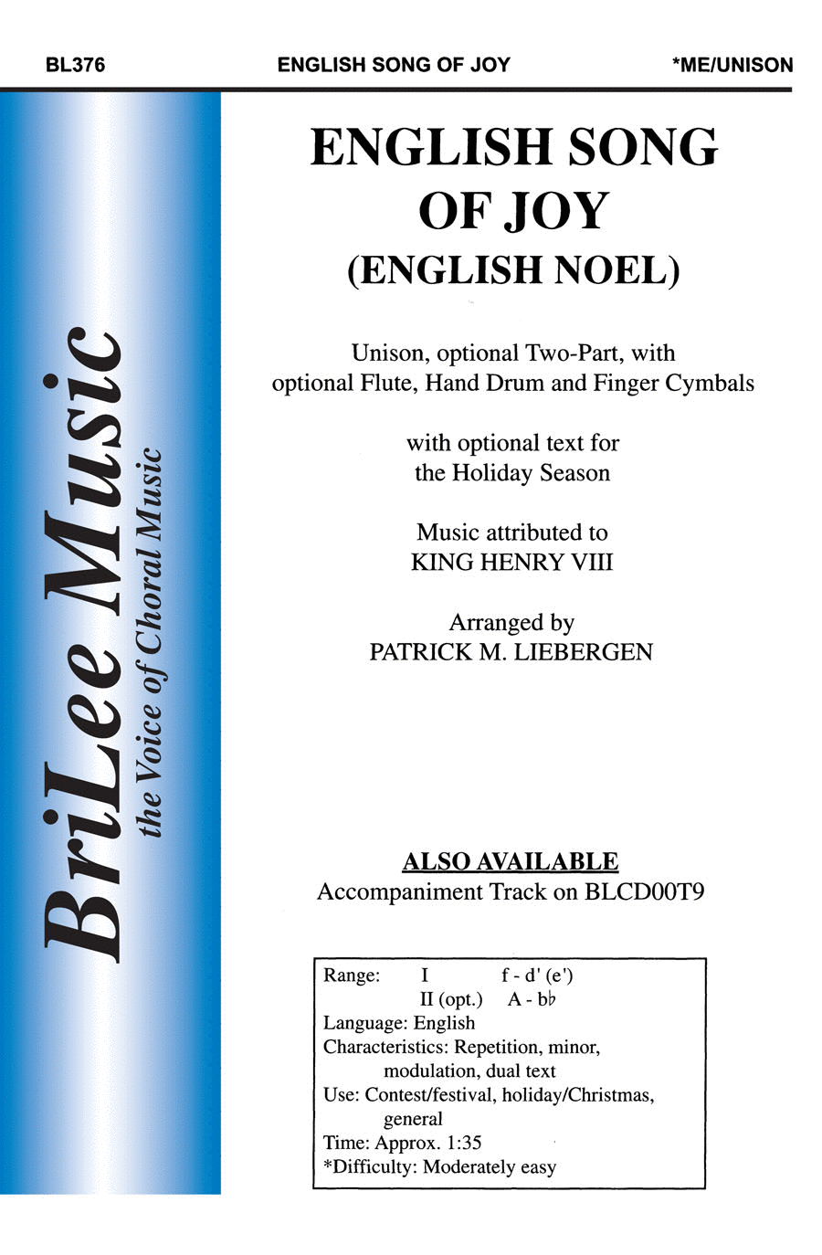 English Song of Joy (English Noel) Unison Choir scores gallery preview page 1