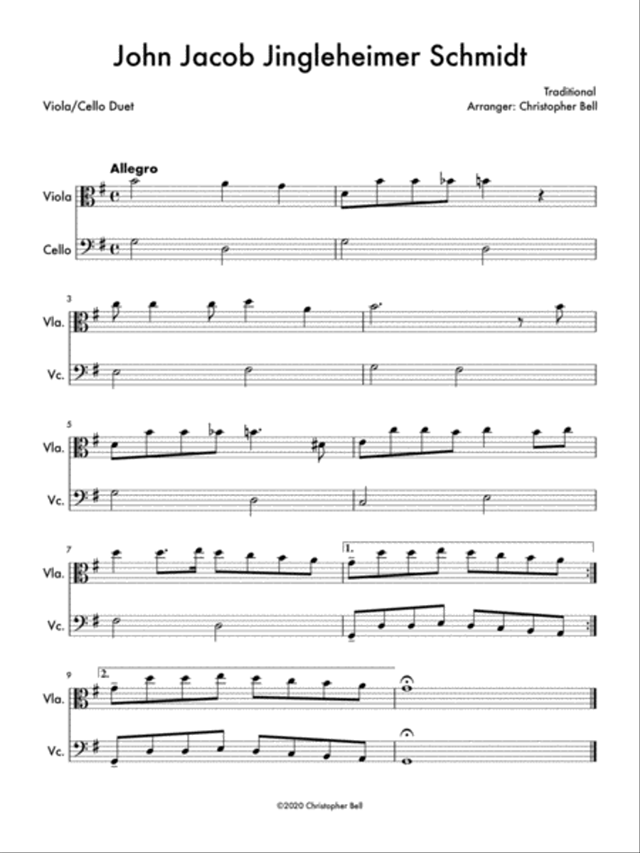 John Jacob Jingleheimer Schmidt (Easy Viola/Cello Duet) String Duet scores gallery preview page 1