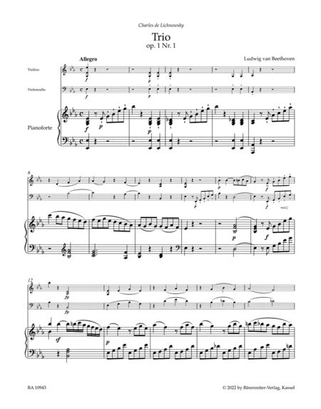 Trios for Pianoforte, Violin and Violoncello, op. 1