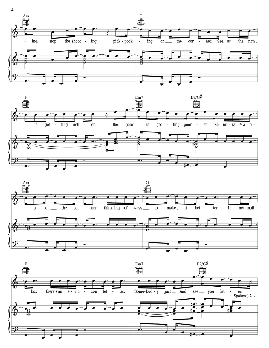 Maria Maria (feat. The Product G&B) Piano, Vocal, Guitar scores gallery preview page 4