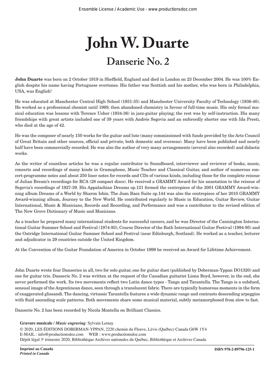 Danserie No. 2, Op. 87 by John W. Duarte Classical Guitar - Digital Sheet Music