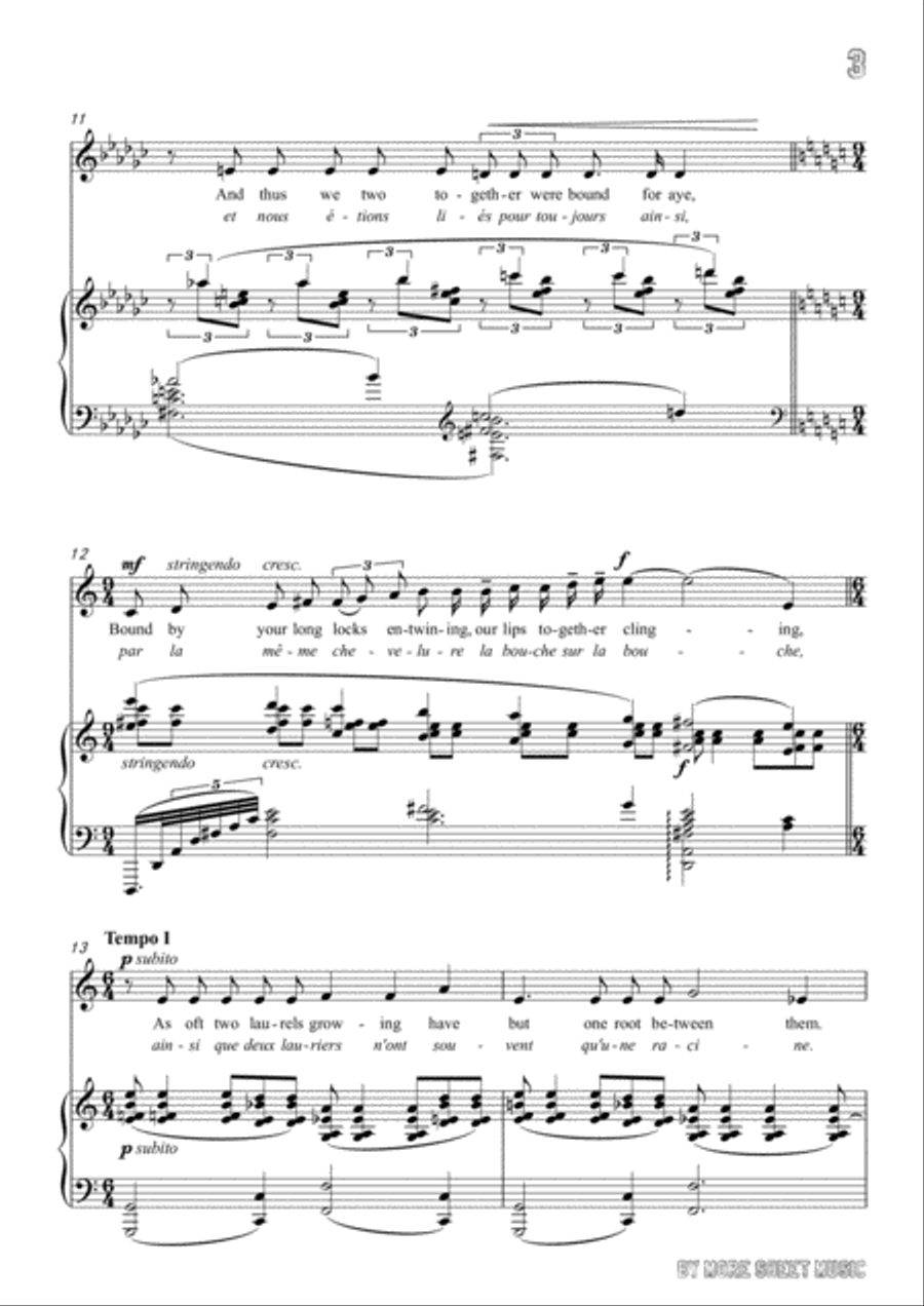 Debussy-Her Hair in G flat Major,for voice and piano Voice Solo scores gallery preview page 5