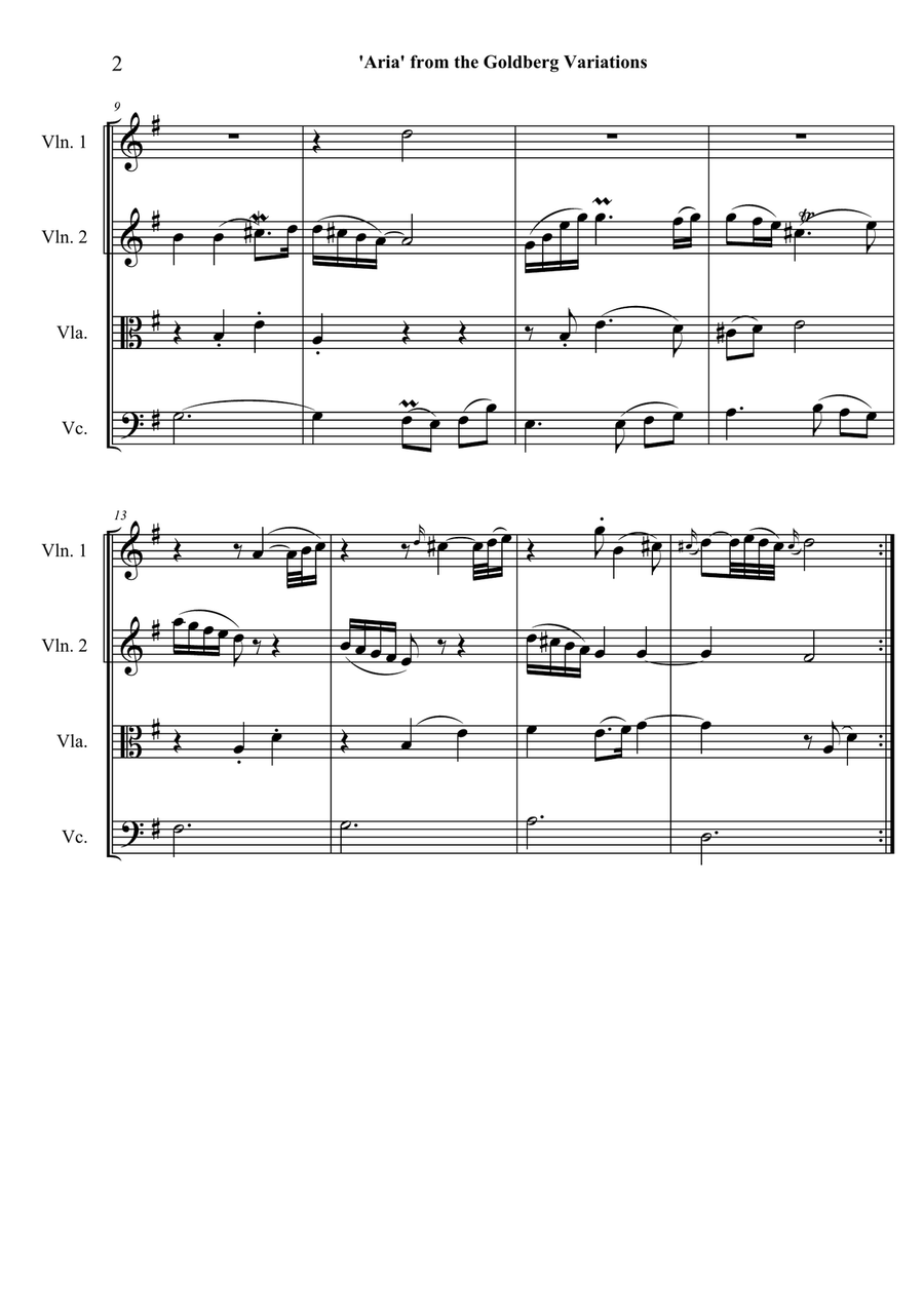 Aria from the Goldberg Variations: for string quartet String Quartet scores gallery preview page 2
