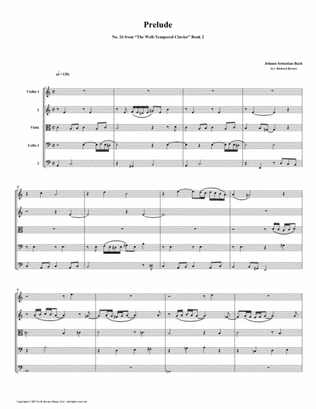 Prelude 24 from Well-Tempered Clavier, Book 2 (String Quintet)