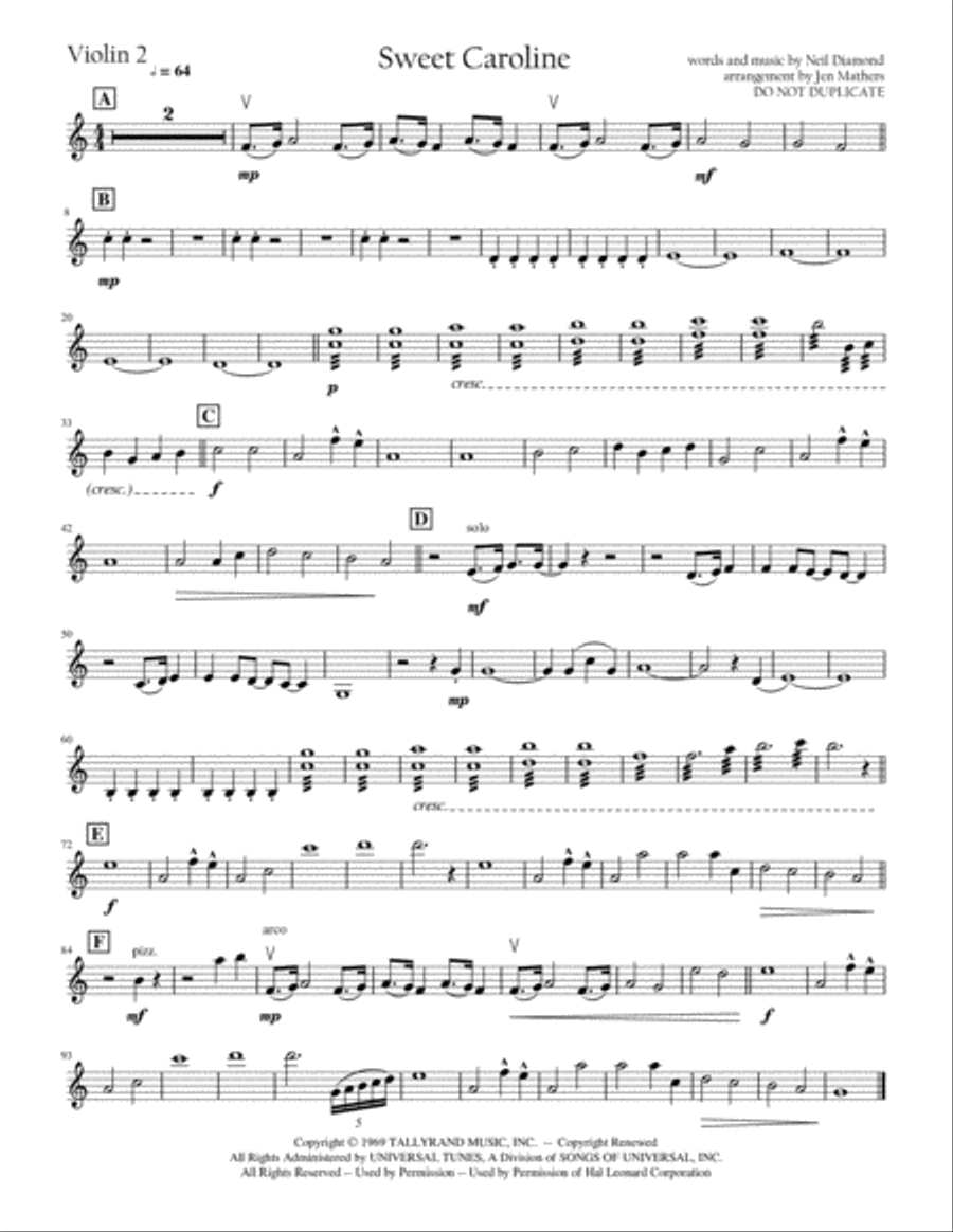 Sweet Caroline String Quartet scores gallery preview page 2