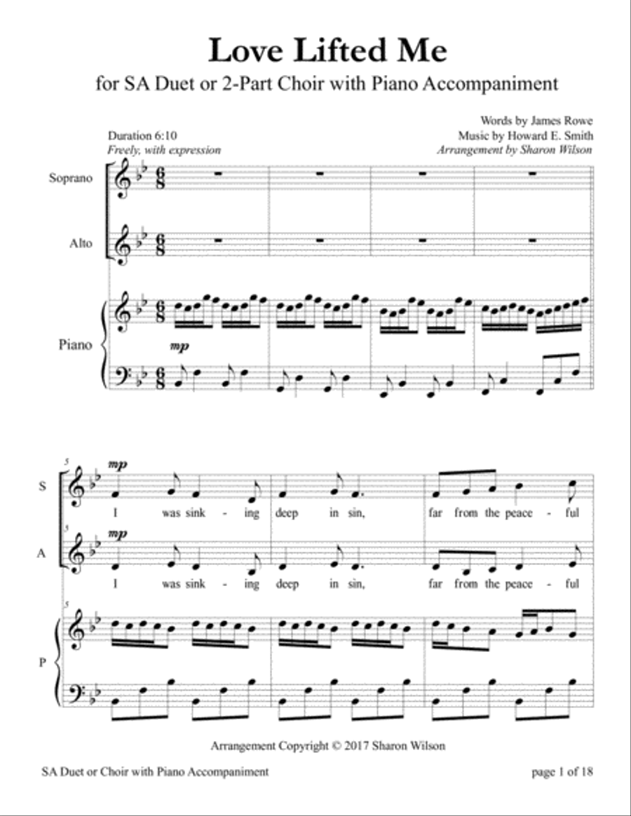 Love Lifted Me (for SA Choir with Piano accompaniment) SA scores gallery preview page 1
