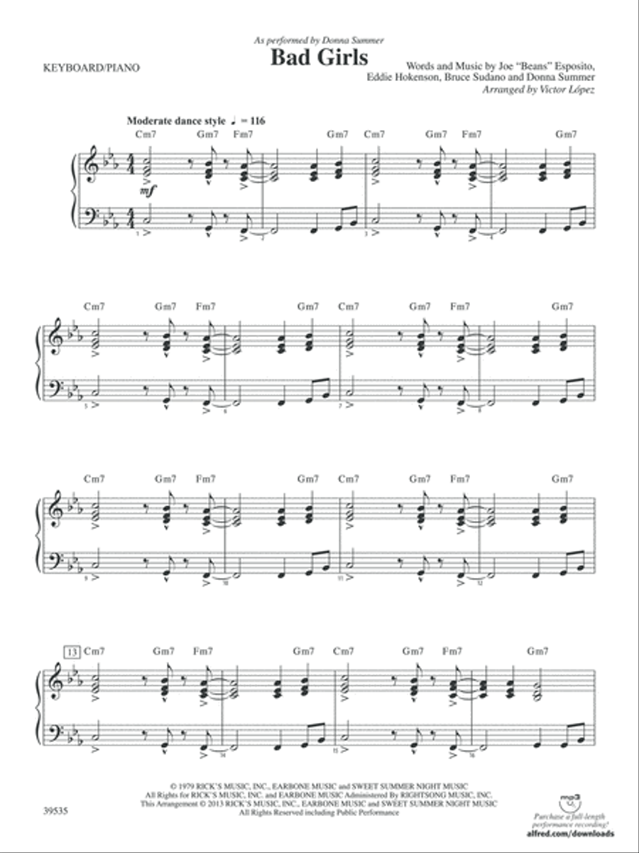 Bad Girls: Piano Accompaniment Concert Band scores gallery preview page 1