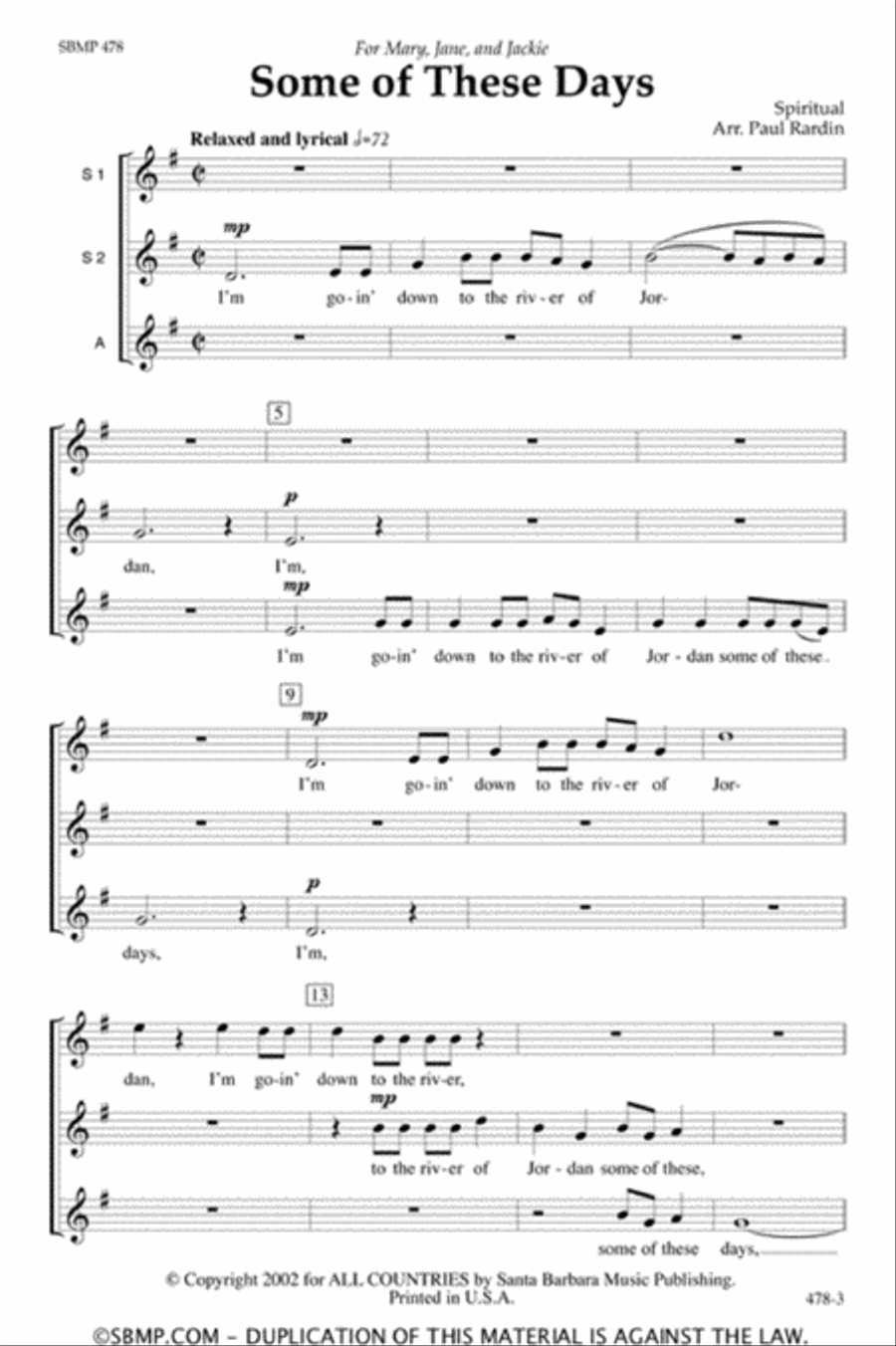 Some of These Days - SSA Octavo SSA scores gallery preview page 2