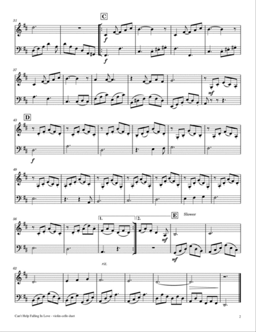 Can't Help Falling In Love String Duet scores gallery preview page 2