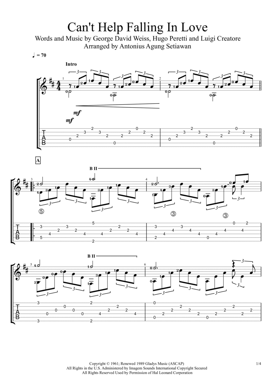 Can't Help Falling In Love Acoustic Guitar scores gallery preview page 1