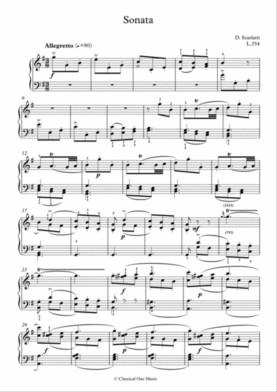 Scarlatti-Sonata in G-Major L.254 K.538(piano) Piano Solo scores gallery preview page 2