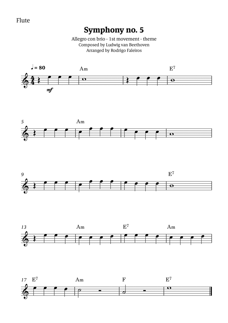 Symphony no. 5 - 1st movement (theme) Chamber Music scores gallery preview page 1