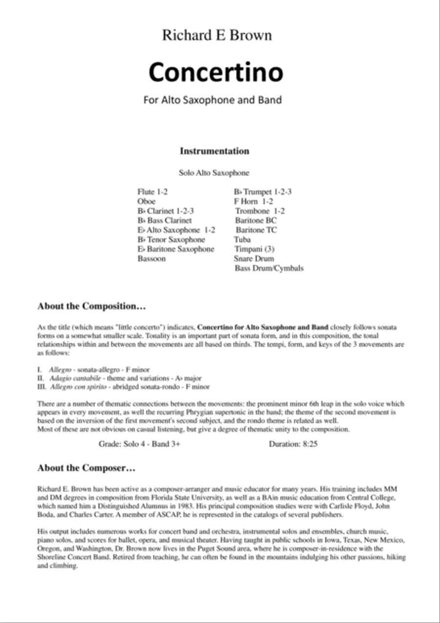 Concertino for Alto Saxophone and Band Concert Band scores gallery preview page 2