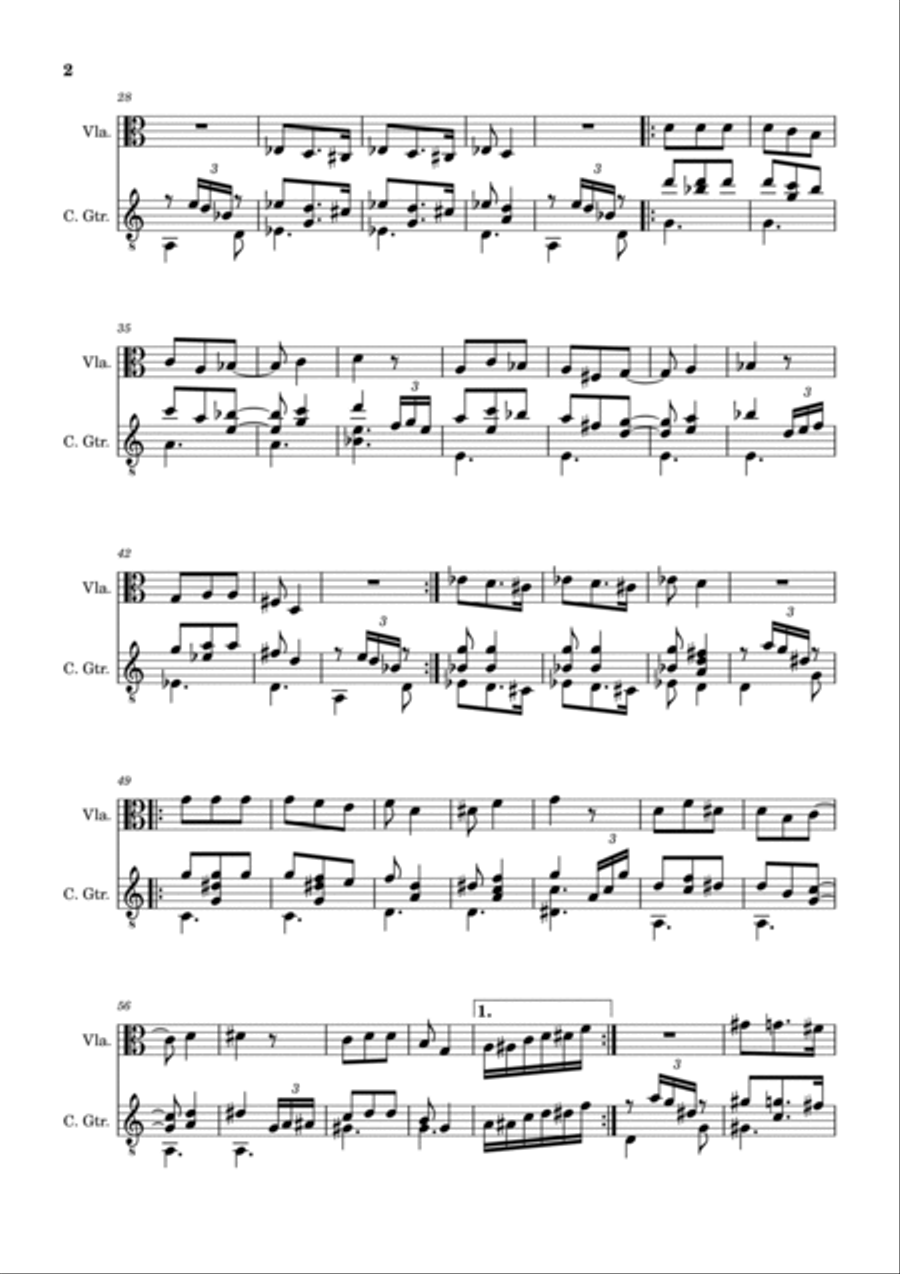 Spanish Popular Song - Anda Jaleo. Arrangement for Viola and Classical Guitar. Score and Parts String Duet scores gallery preview page 2