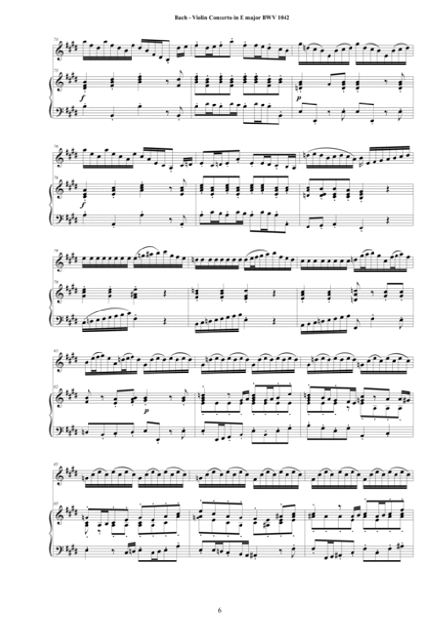 Bach - Violin Concerto in E major BWV1042 for Violin and Piano Violin Solo scores gallery preview page 6
