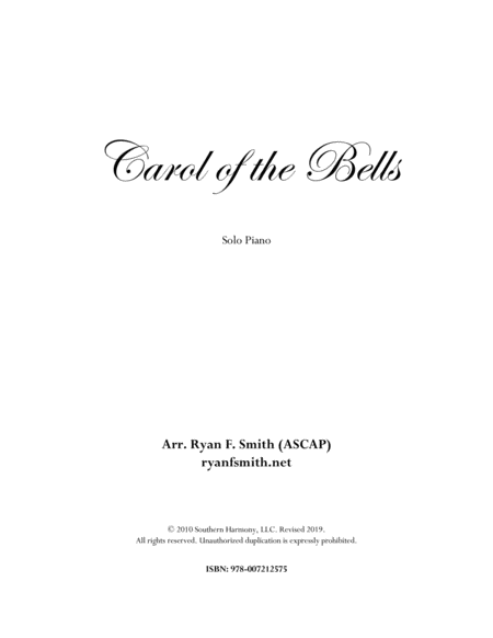 Carol of the Bells for Solo Piano image number null