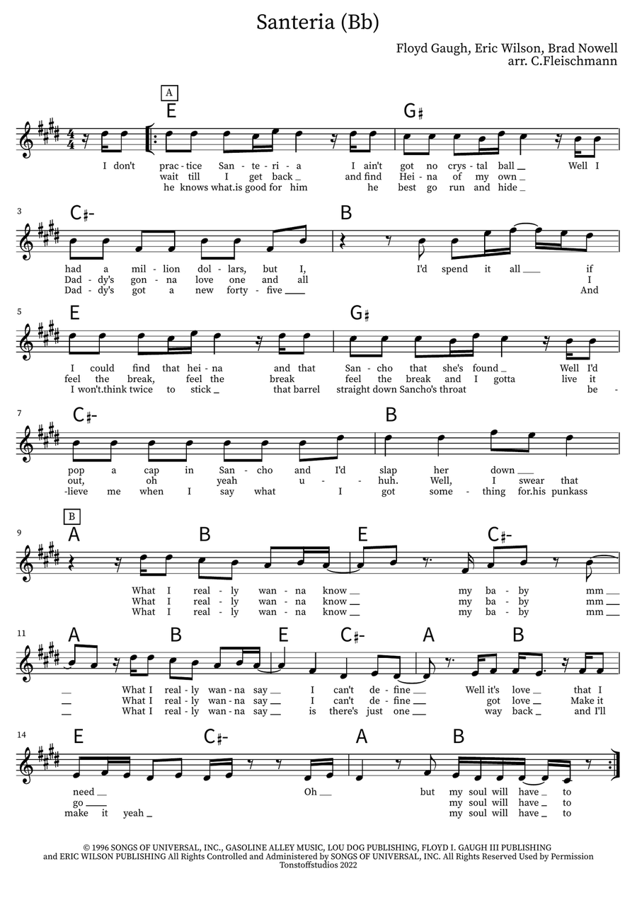 Santeria Santeria Piano scores gallery preview page 1